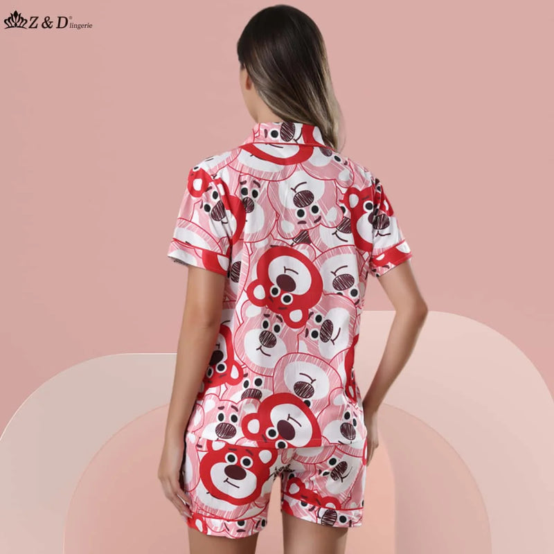 Z&D Lingerie Pijama Feminino com Botão Manga Curta com Gola e Short Sy05