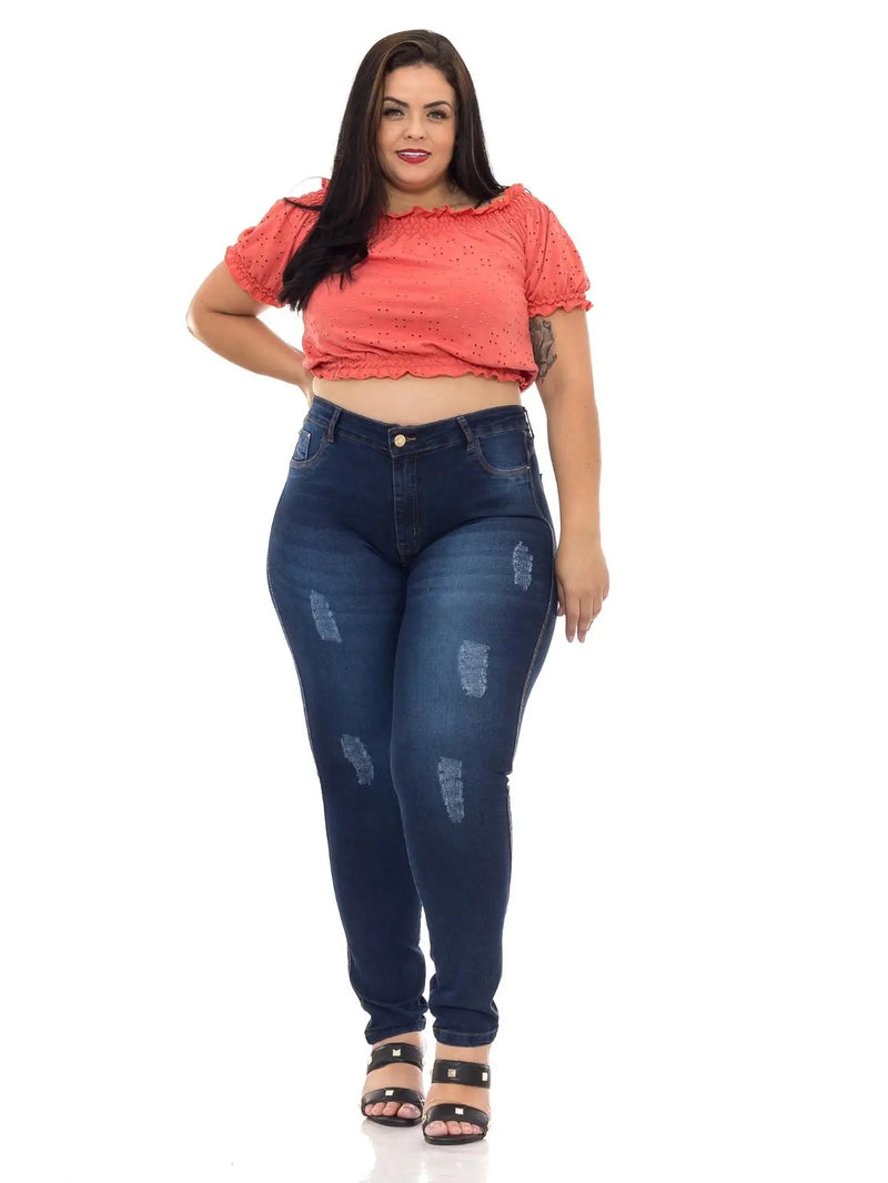 Calça Jeans Skinny Com Cinta Lipo Plus Size Cintura Alta Premium