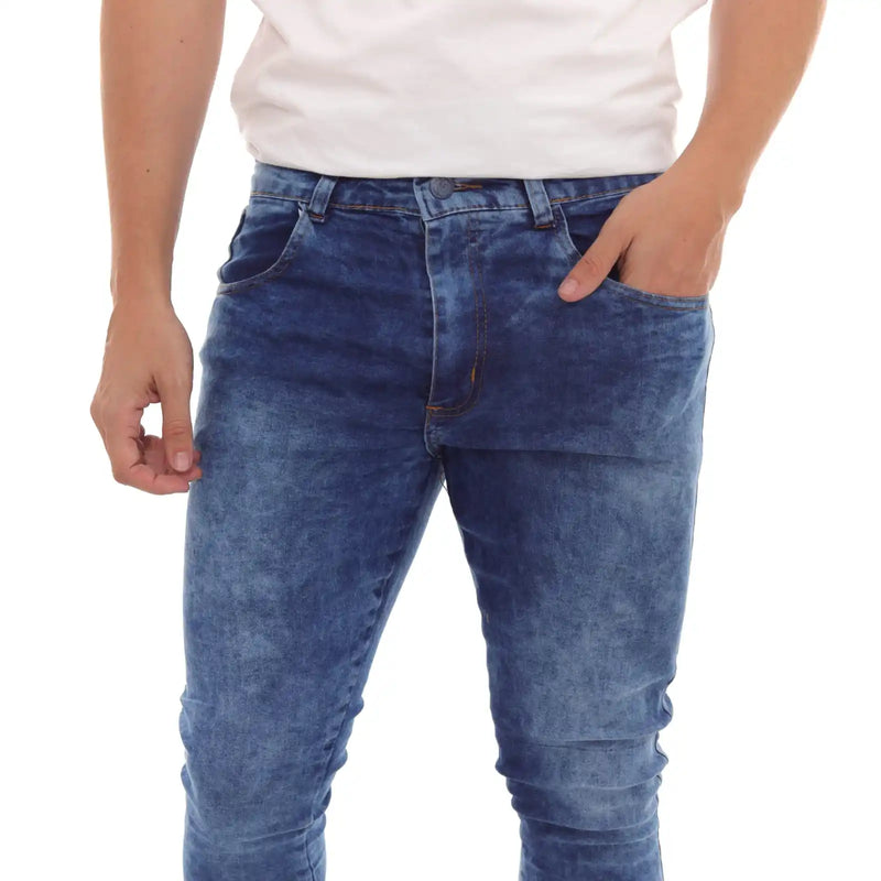 Calça Jeans Super Skinny Masculina Lavagem Azul Marmorizado Tendência