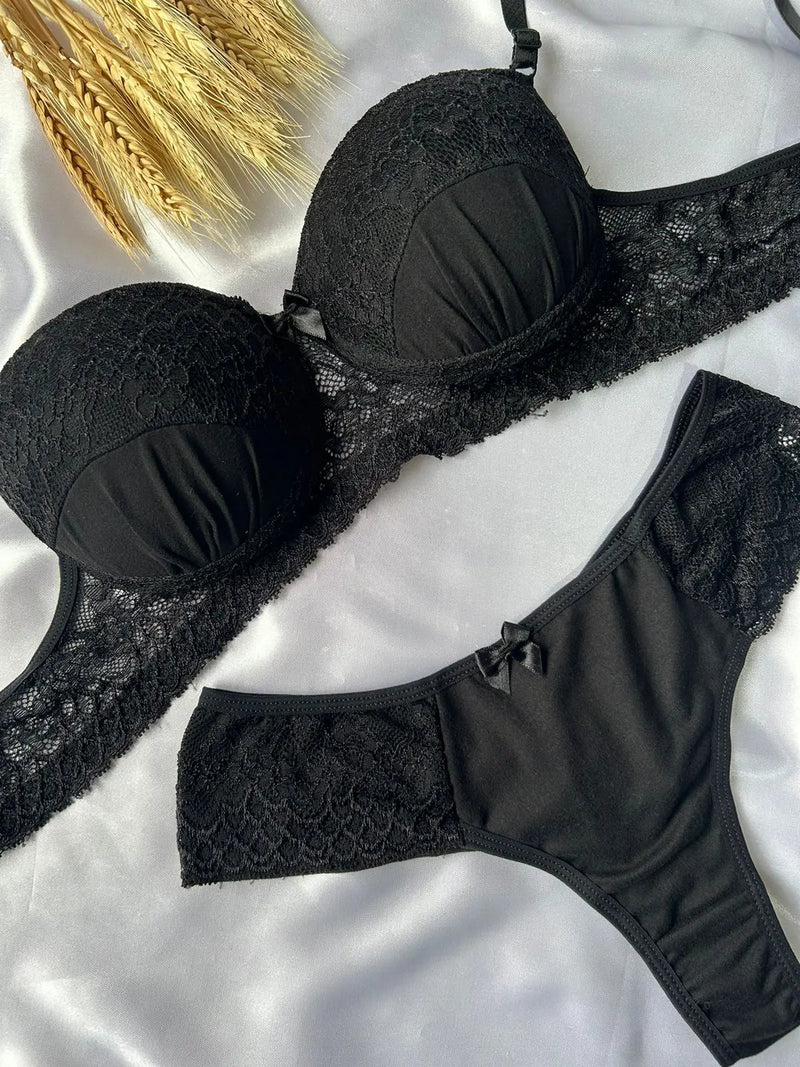 Conjunto Feminino Lingerie Com Bojo E suede Calcinha + Sutiã Tecido Premium M ao GG