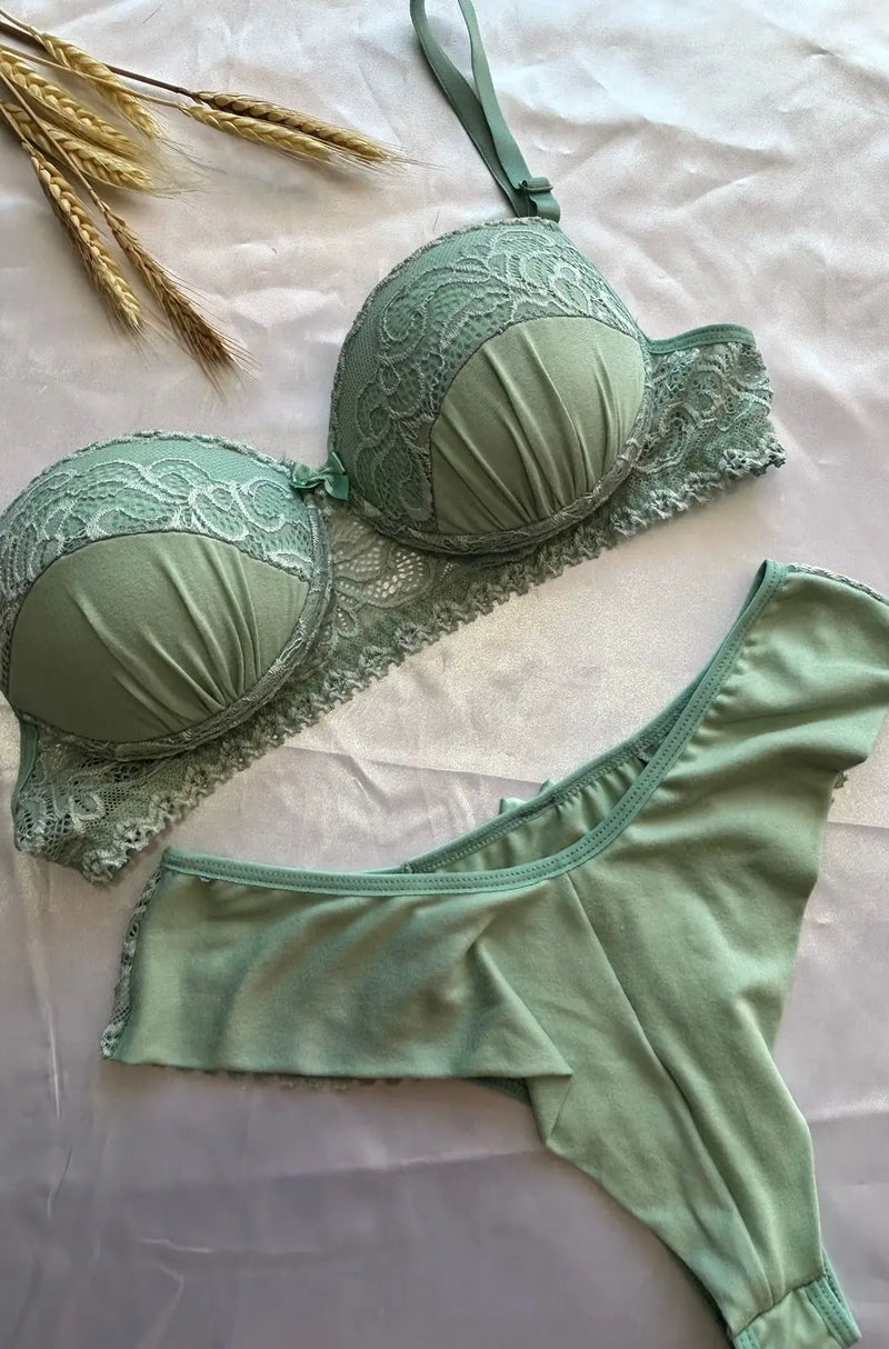 Conjunto Feminino Lingerie Com Bojo E suede Calcinha + Sutiã Tecido Premium M ao GG