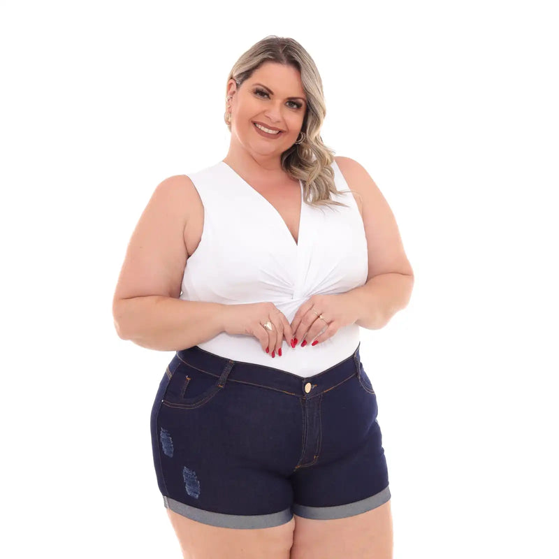 Shorts Feminino Jeans Plus Size Azul Escuro Moda Fashion