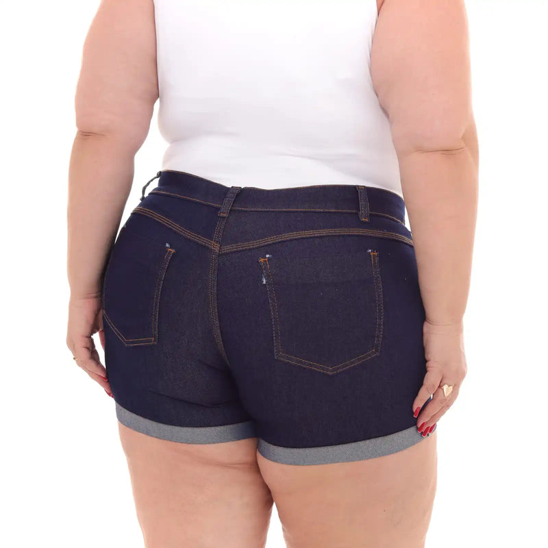 Shorts Feminino Jeans Plus Size Azul Escuro Moda Fashion