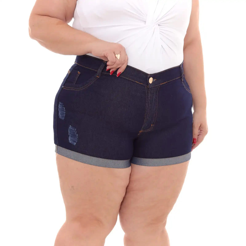 Shorts Feminino Jeans Plus Size Azul Escuro Moda Fashion