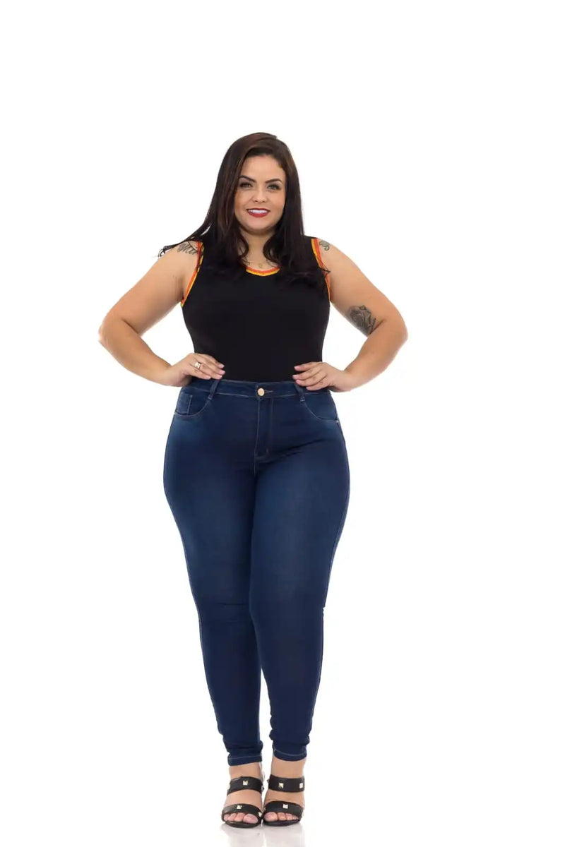 Calça Jeans Feminina Plus Size Cintura Alta Premium