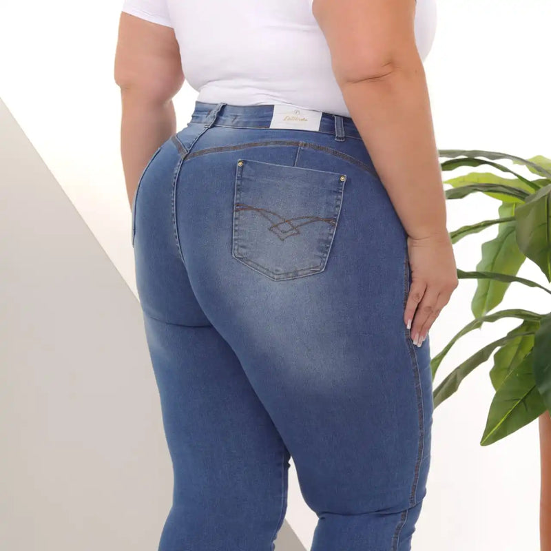 Calça Jeans Skinny Cinta Lipo Feminina Plus Size Destroyed