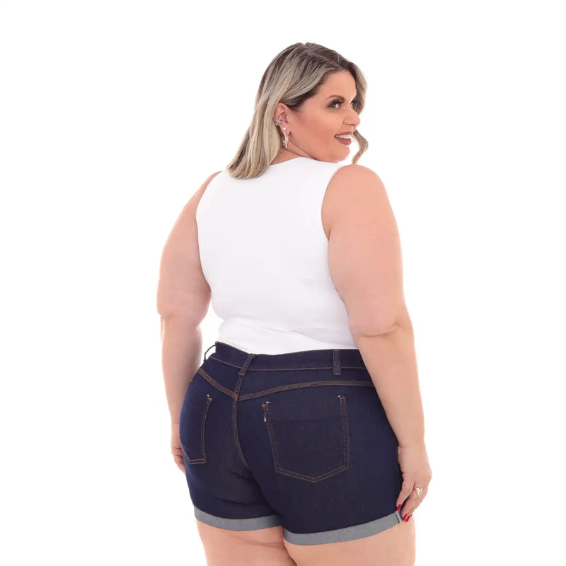 Shorts Feminino Jeans Plus Size Azul Escuro Moda Fashion