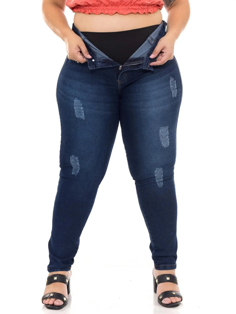 Calça Jeans Skinny Com Cinta Lipo Plus Size Cintura Alta Premium