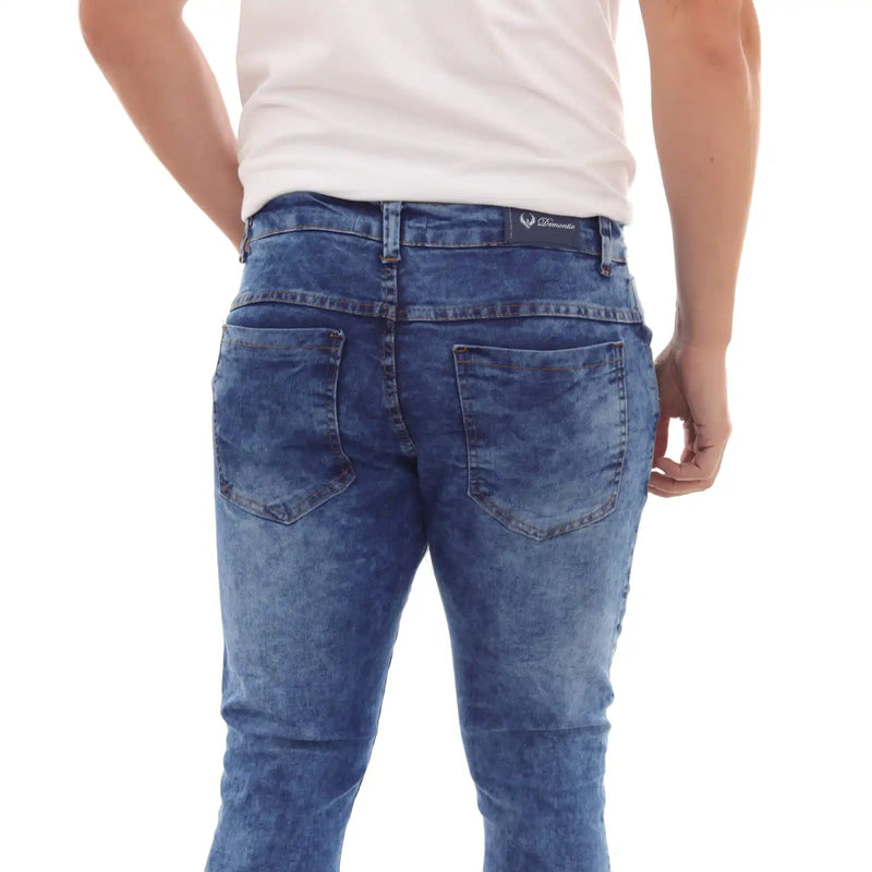 Calça Jeans Super Skinny Masculina Lavagem Azul Marmorizado Tendência