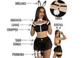 Sexy Cropped Set and Coelha Skirt with Thong Fantasy Sexy Bunny Luxury Underwear Women's Lingerie Body