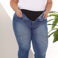 Calça Jeans Skinny Cinta Lipo Feminina Plus Size Destroyed