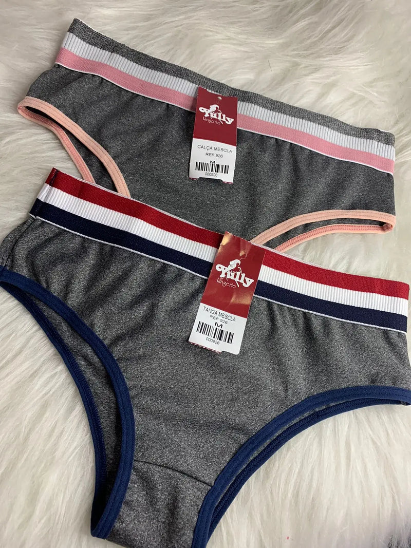 Calcinha confortável em mescla tanga moda feminina forro 100% algodão lingerie