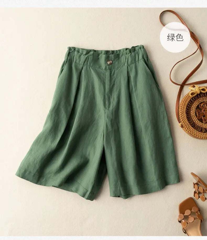 Women's Shorts with High Waisted Cotton Linen Harajuku Shorts Casual Loose Buttons Bermuda Shorts for Women Summer  5XL