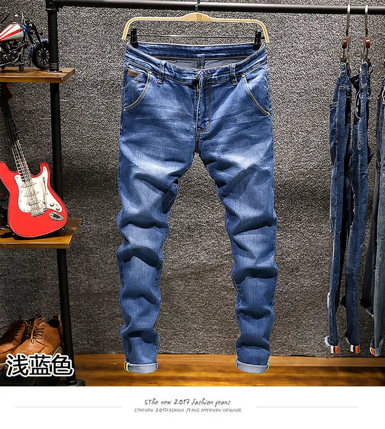 Fashion designer skinny jeans boutique stretch casual men's denim trousers jogging pants men's casual straight men cycling jeans