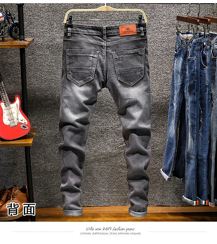 Fashion designer skinny jeans boutique stretch casual men's denim trousers jogging pants men's casual straight men cycling jeans