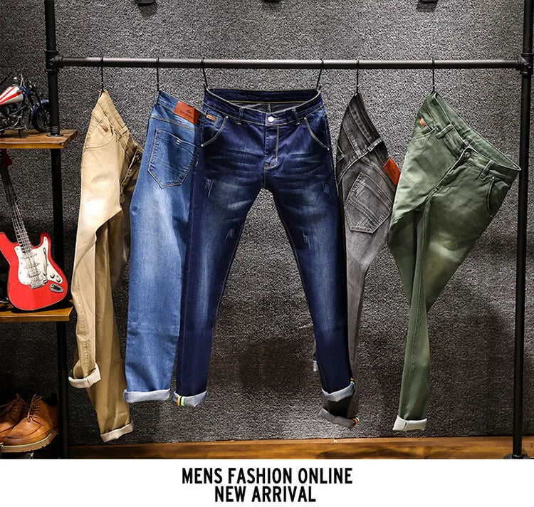 Fashion designer skinny jeans boutique stretch casual men's denim trousers jogging pants men's casual straight men cycling jeans