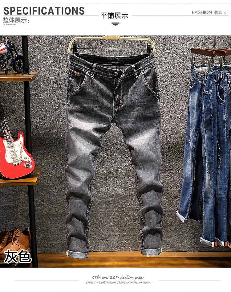 Fashion designer skinny jeans boutique stretch casual men's denim trousers jogging pants men's casual straight men cycling jeans