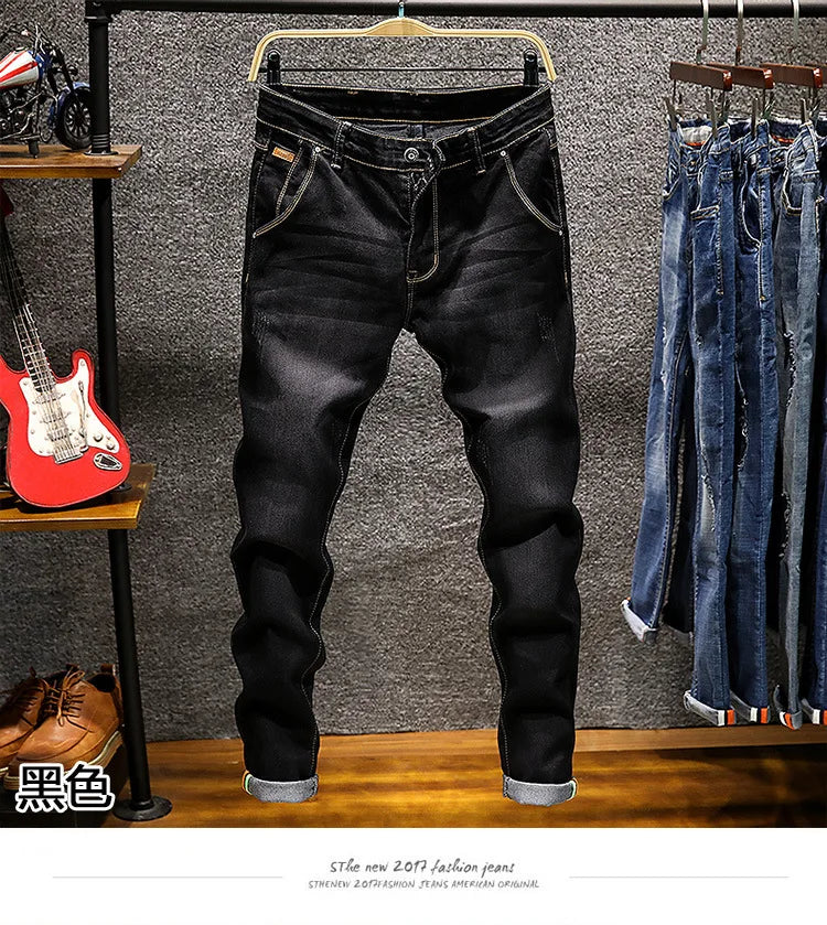 Fashion designer skinny jeans boutique stretch casual men's denim trousers jogging pants men's casual straight men cycling jeans