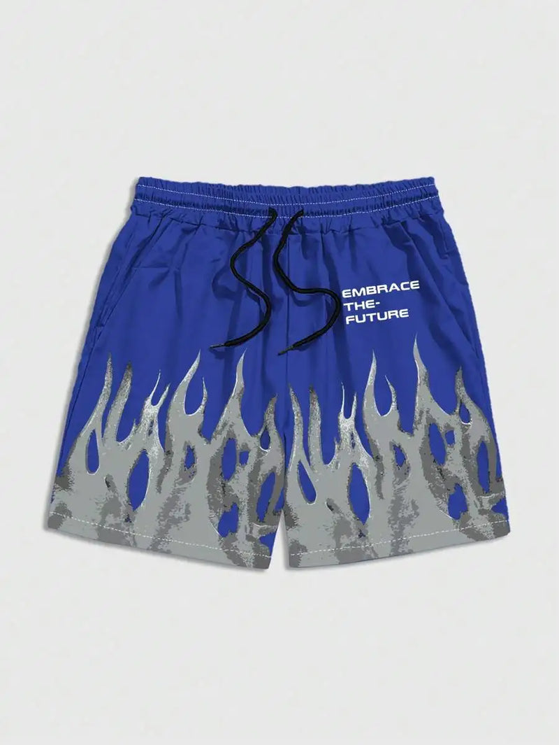 New Men's Summer Shorts Loose Luxury Shorts 3D Printing Casual Flame Letter Printing Harajuku Shorts Sports Quick Drying Shorts