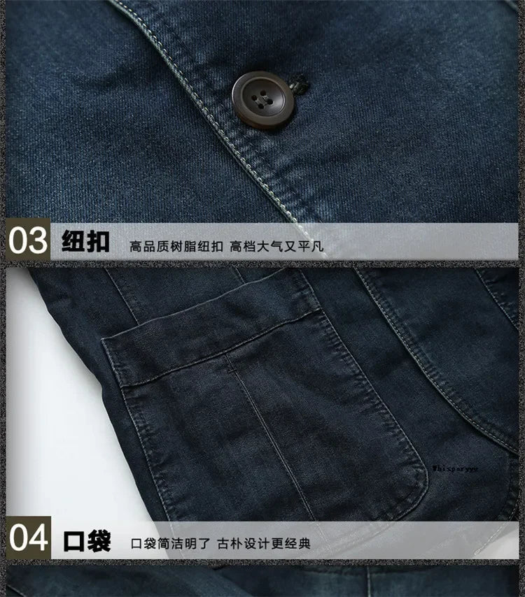 Men Denim Blazer Fashion Cotton Vintage Suit Coat Male Male Blue Casual Jeans Jacket New  Autumn Clothes Veste Homme