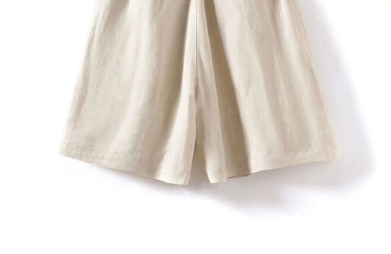 Cotton and Linen Shorts for Women Summer 2024 Loose High Waisted Wide Leg Pants Casual Versatile Solid Retro Straight Shorts