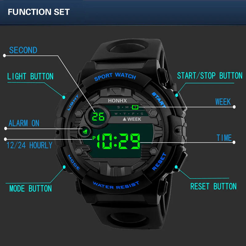 Mens Electronic Watch Classic All-Match Digital Watch Luminous Led Display Week Watch Causal Outdoor Sports Electronic Watch