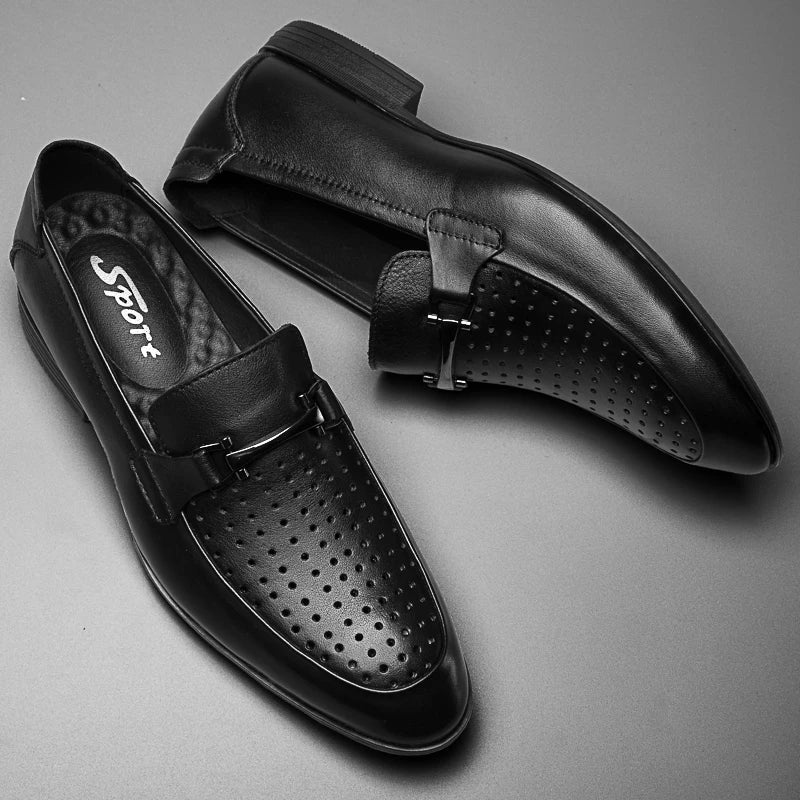 Mocassins de couro genuíno para homens, sapatos formais, mocassins artesanais, moda italiana, marca de luxo