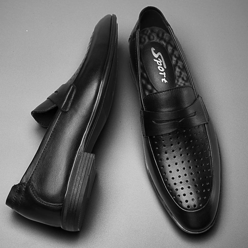 Mocassins de couro genuíno para homens, sapatos formais, mocassins artesanais, moda italiana, marca de luxo