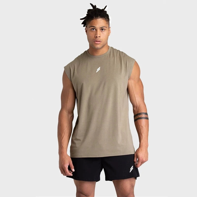 Camisas de algodão sem mangas soltas masculinas, camiseta esportiva respirável, regata masculina