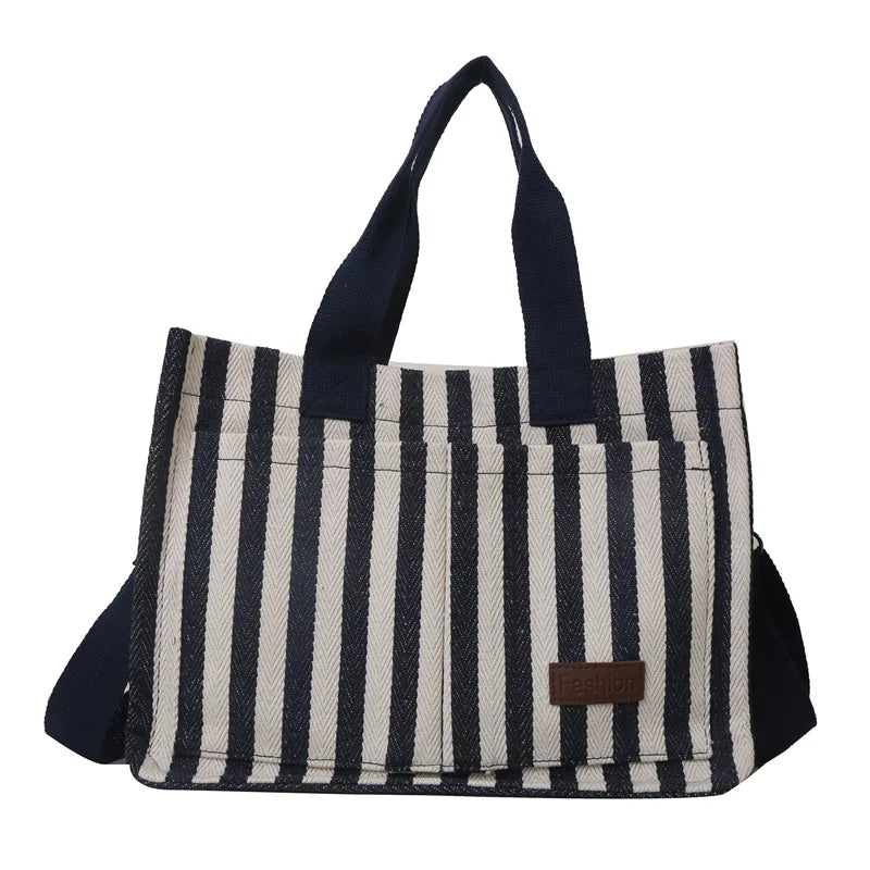 Bolsa de Praia Trendy Striped Canvas Crossbody