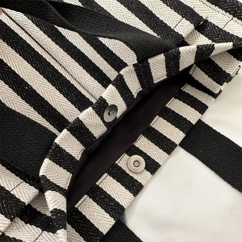 Bolsa de Praia Trendy Striped Canvas Crossbody