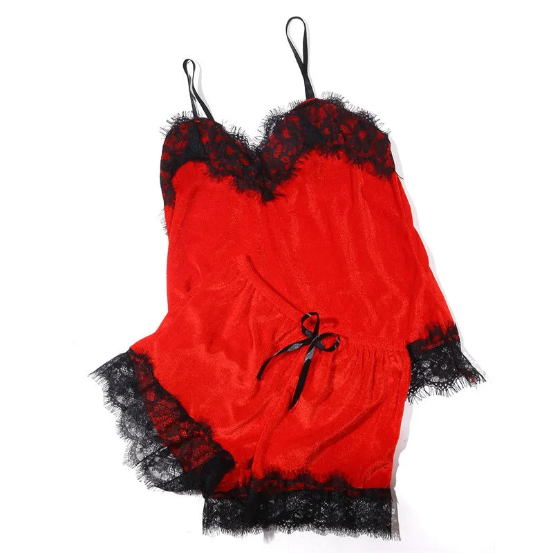 Sexy Lingerie Women Sleep Wear Camisole Bow Shorts V-Neck Tops Velvet Pajamas Sleepwear пижама женская Hot