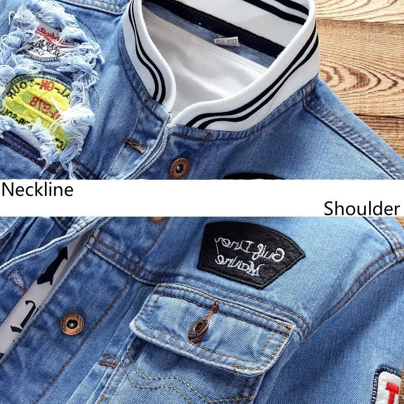 Fashion Denim Jacket Trendy Men's Jean Jackets Spring Autumn Casual Tops Stand Collar Outwear Motorcycle Cowboy New