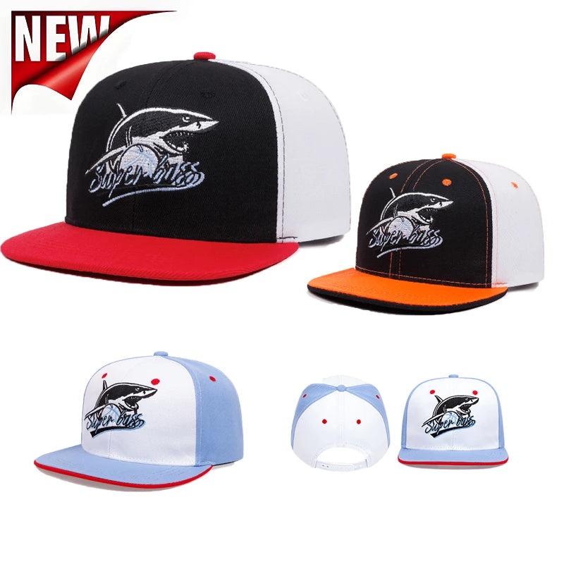 Boné de beisebol bordado tubarão  boné snapback da moda hip hop chapéu de aba plana boné com viseira de sol