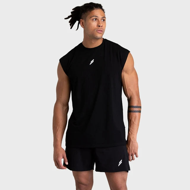 Camisas de algodão sem mangas soltas masculinas, camiseta esportiva respirável, regata masculina