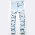 New Style Men's Knee-length Ripped Casual Jeans Light Blue Hip-hop High Street Non-stretch Straight Slim Denim Trousers Male