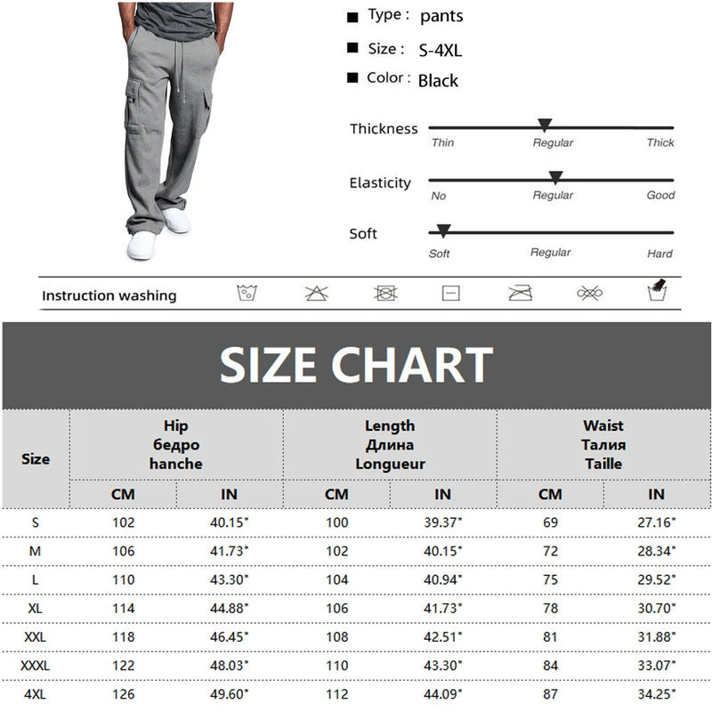 Mens Sweatpants Straight Fit Joggers for Sports and Streetwear Loose Oversized Drawstring Long Pants Men Multi-pocket Pants