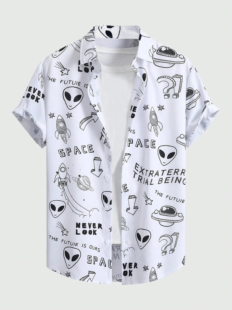 Summer Men Women Seaside button-down Versatile Shirts With Personalized And Interesting Print Design short-sleeved Fashion Tops