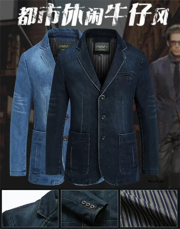 Men Denim Blazer Fashion Cotton Vintage Suit Coat Male Male Blue Casual Jeans Jacket New  Autumn Clothes Veste Homme