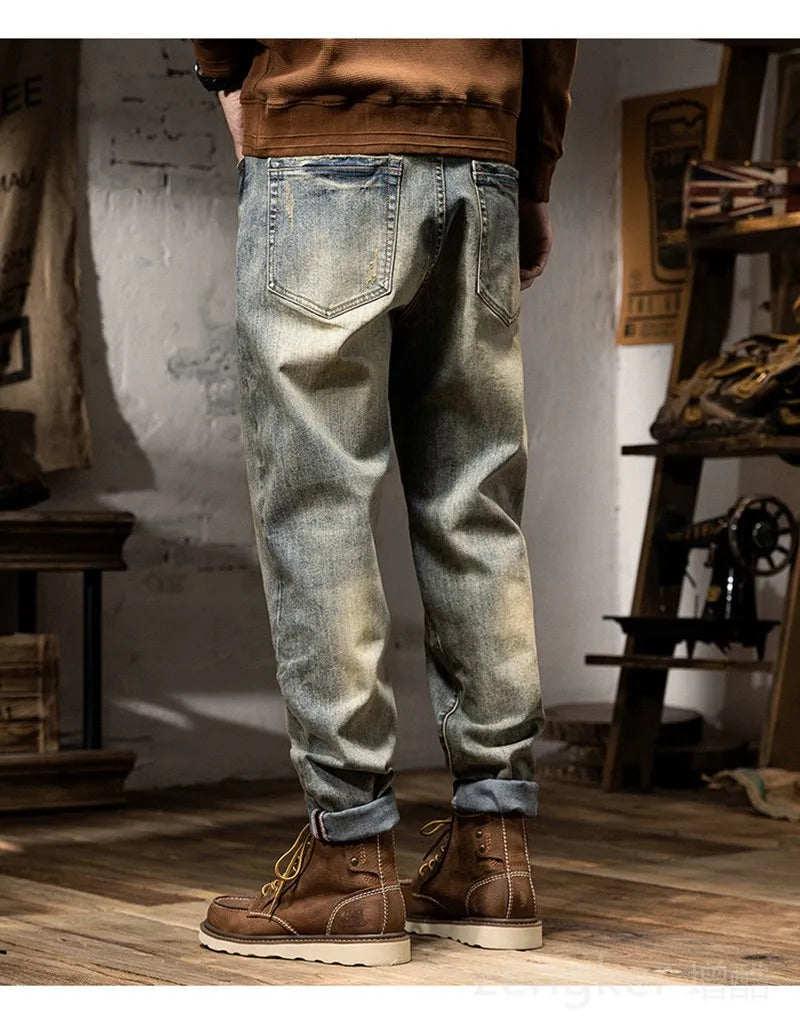 Spring Autumn Men's Jeans Men's Stretchy Calf Pants Trendy Harlem Pants Loose Plus Size Long Pants Retro jeans 46 44