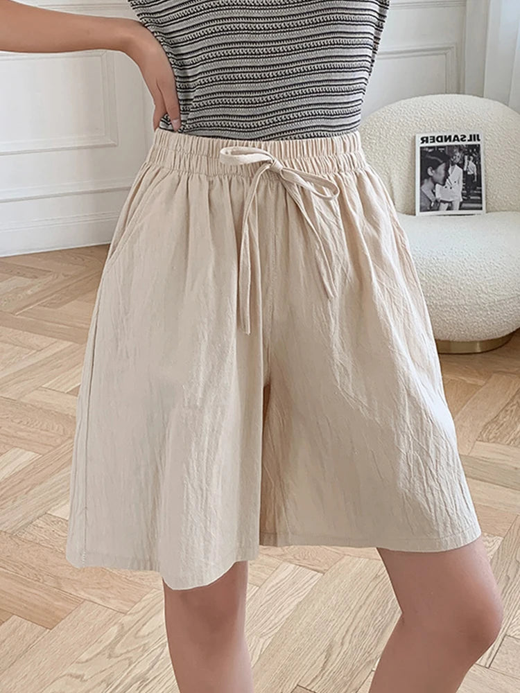 Summer Cotton Linen Women's Shorts Woman Basic Short Pants Mini Trousers Trafic Mid Waist Bottom for Teen Girls Plus Size