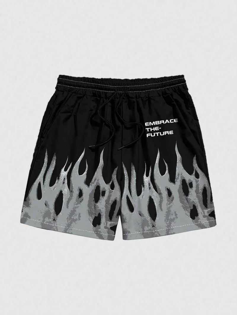 New Men's Summer Shorts Loose Luxury Shorts 3D Printing Casual Flame Letter Printing Harajuku Shorts Sports Quick Drying Shorts