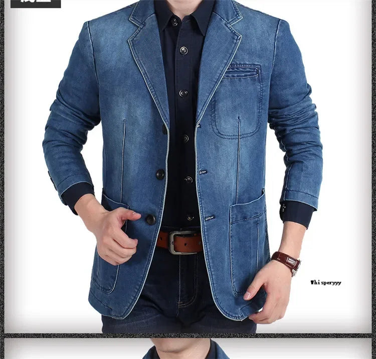 Men Denim Blazer Fashion Cotton Vintage Suit Coat Male Male Blue Casual Jeans Jacket New  Autumn Clothes Veste Homme