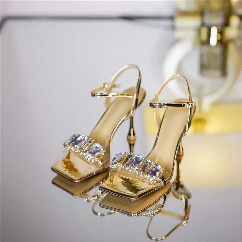 Rhinestones Elegant Thin High Heel Women's Shoes 2024 Sexy Female Dress Summer Sandals Luxury for Ladies Heeles Sandales Femmes