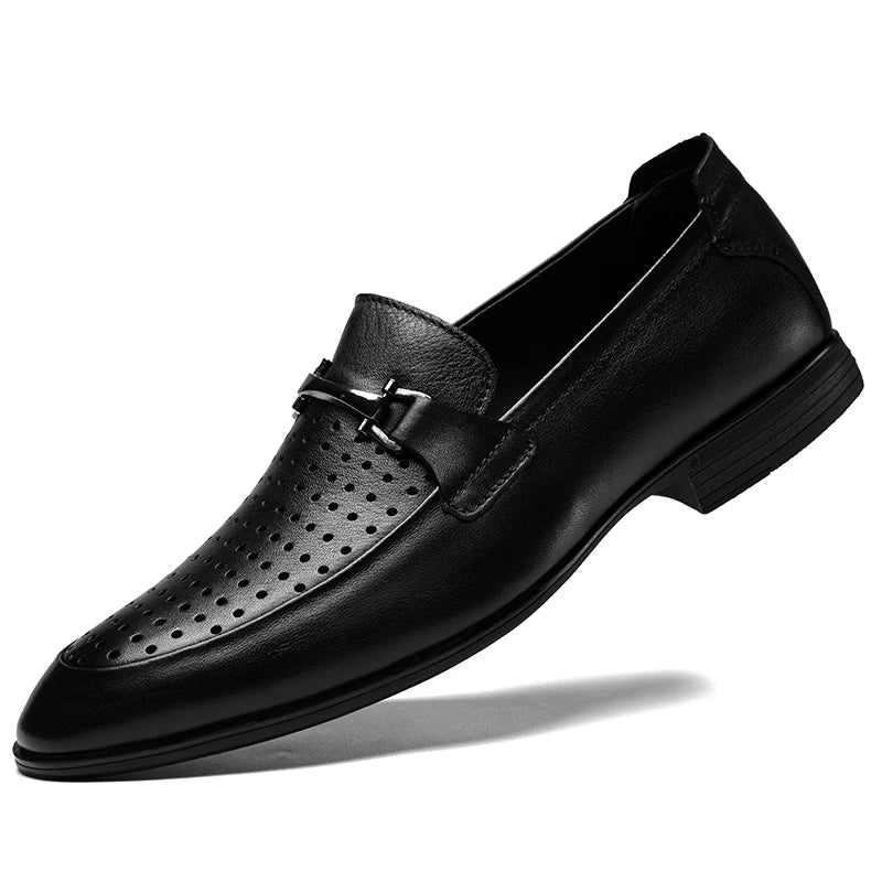 Mocassins de couro genuíno para homens, sapatos formais, mocassins artesanais, moda italiana, marca de luxo