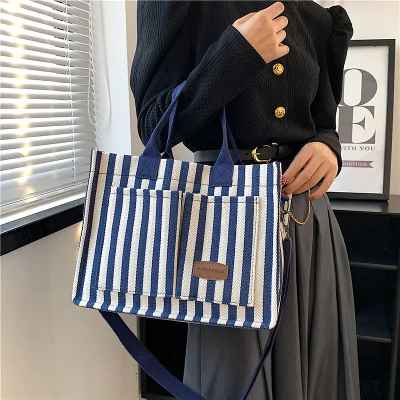 Bolsa de Praia Trendy Striped Canvas Crossbody