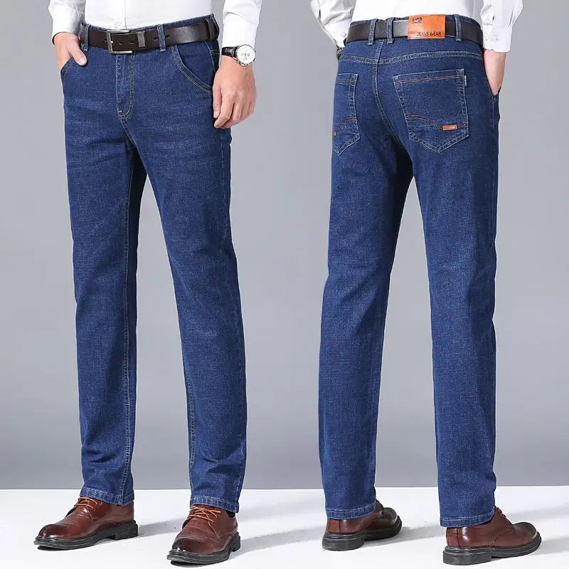 New men's blue and black elastic business wrinkle resistant and wear-resistant jeans straight tube multifunctional denim pants