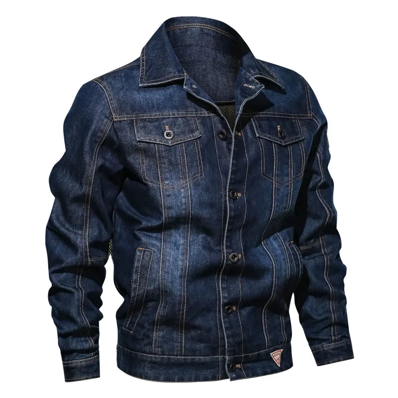 New Cotton Denim Jacket  Spring Men Solid Lapel Denim Jackets Fashion Motorcycle Jeans Jackets Hommes Slim Fit Casual Coats