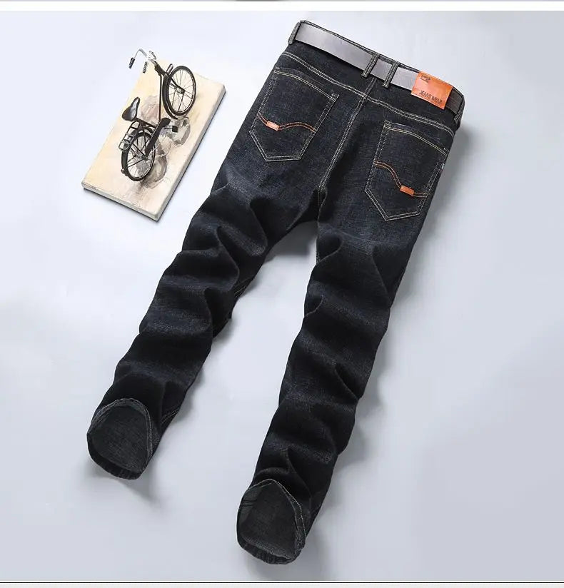 New men's blue and black elastic business wrinkle resistant and wear-resistant jeans straight tube multifunctional denim pants