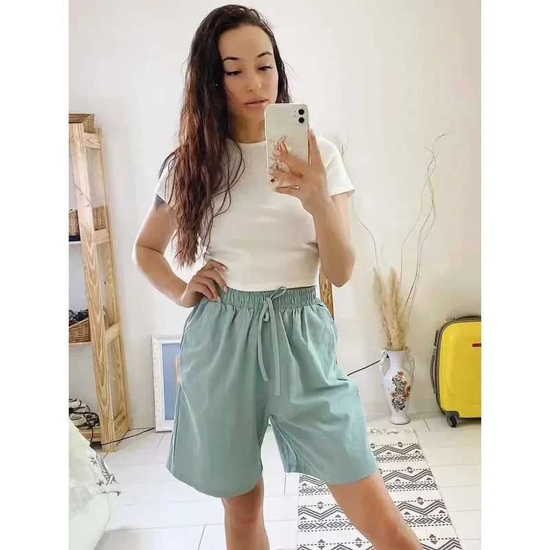 DAILOU 2024 Women Cotton Summer Casual Solid Cotton Linen high waist loose shorts for girls Soft Cool female shorts